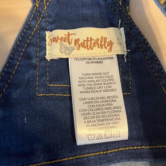 NWT Sweet Butterfly Dark Denim Girls Overall Dress Size 6/7 Small - Picture 2 of 4